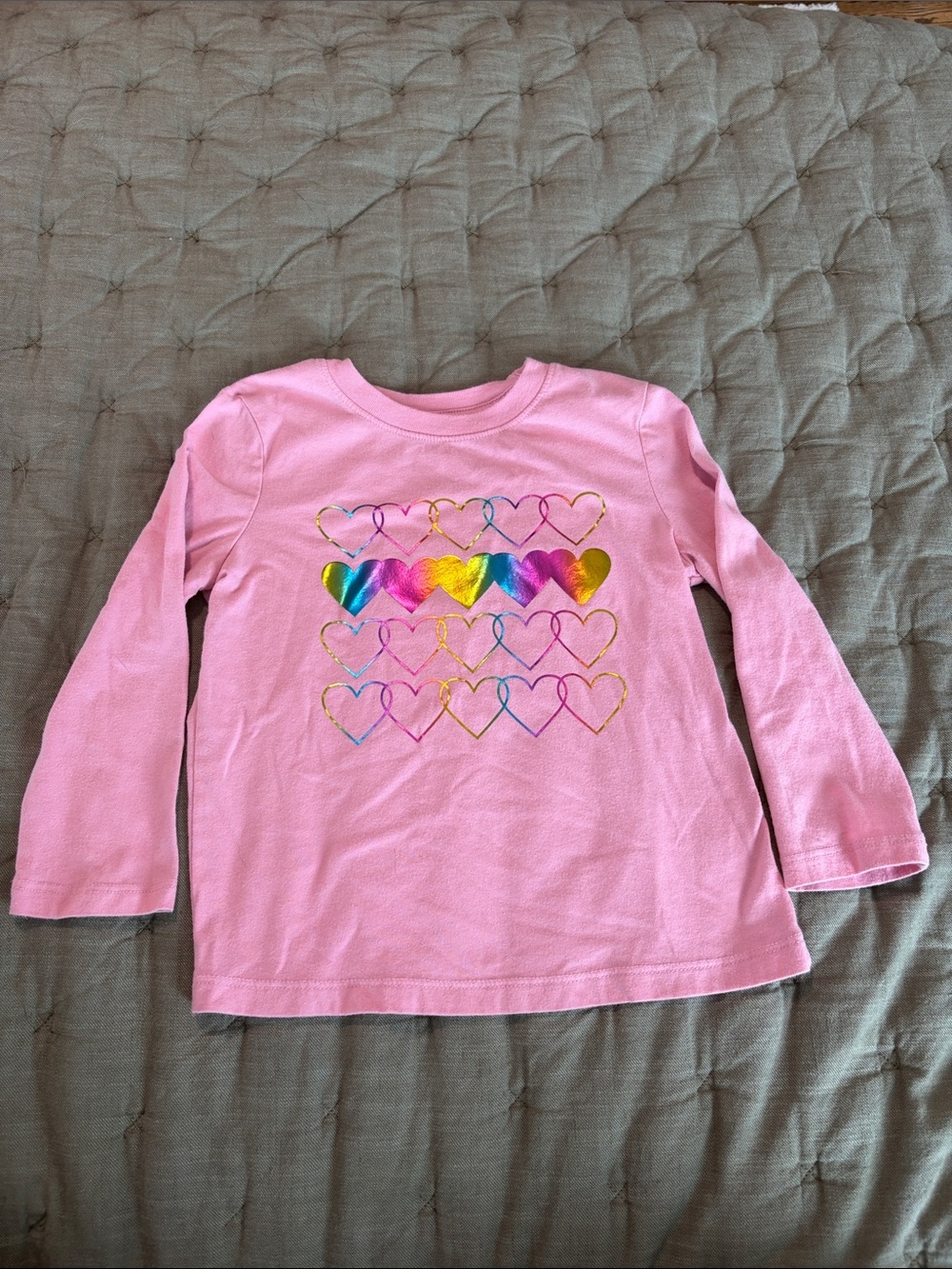 Girls' Pink Heart Graphic Long-Sleeve Tee